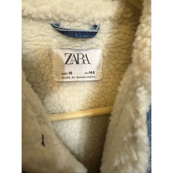 Zara Kids Button Front Sherpa Lined Denim Jacket Blue Size 10 - Picture 8 of 10